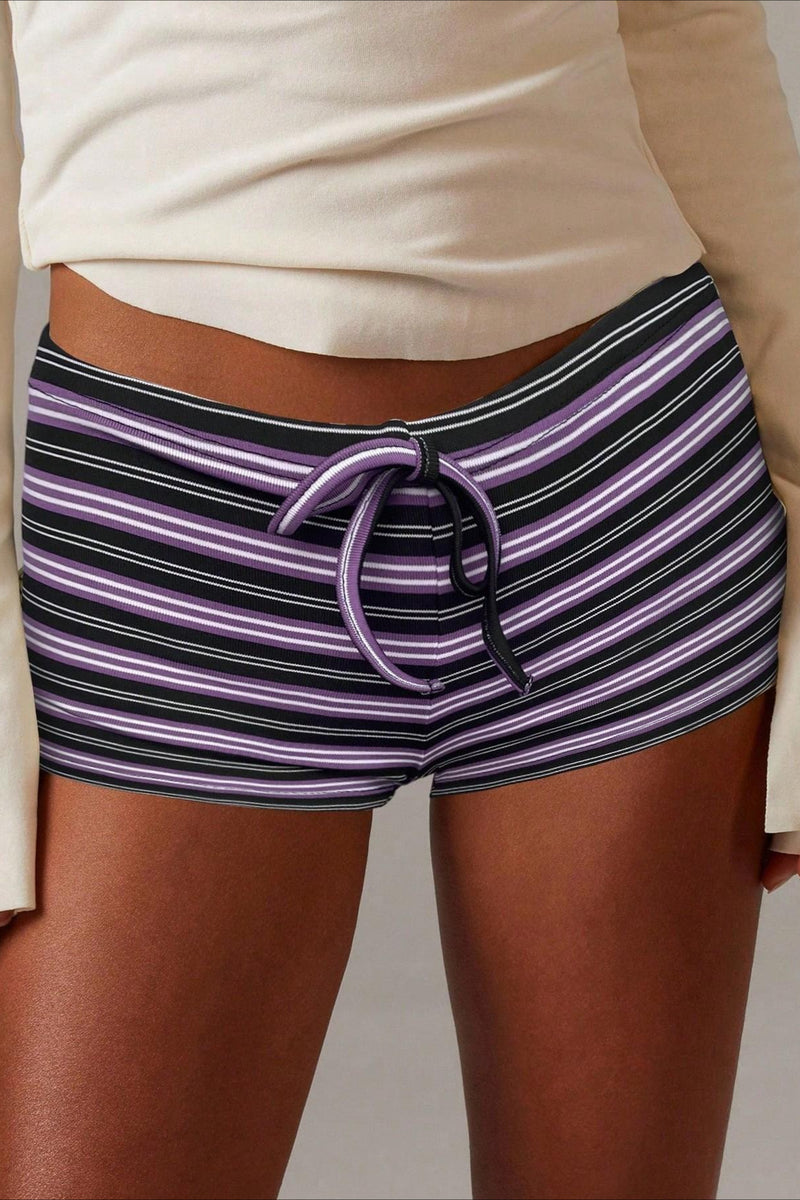 Simple Stripe Drawstring Low Waist Shorts