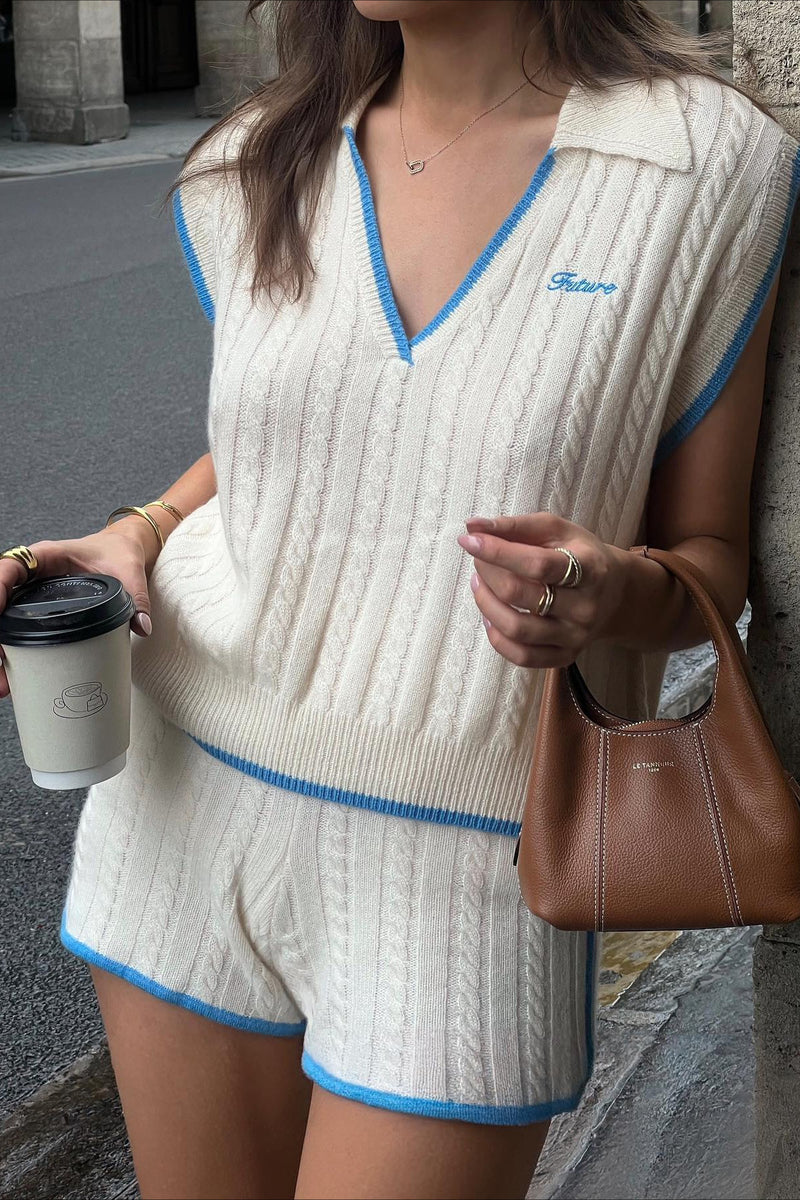Sleeveless Knit V Neck Color Block Two Piece Set