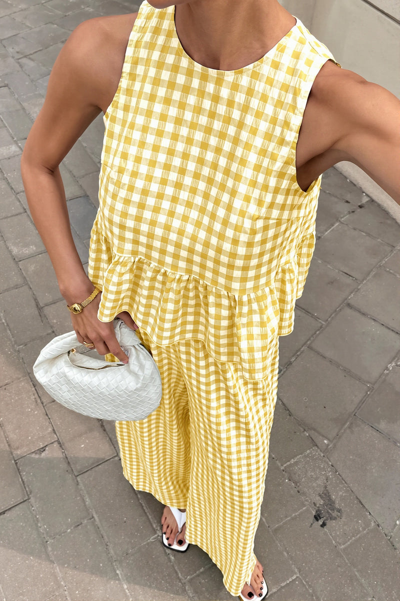Sleeveless Ruffle Top Straight Pants Two Piece Set