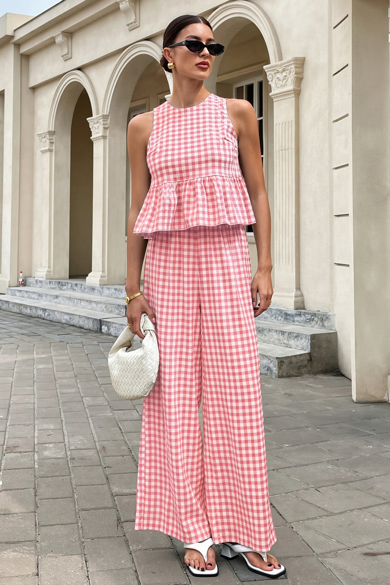 Sleeveless Ruffle Top Straight Pants Two Piece Set