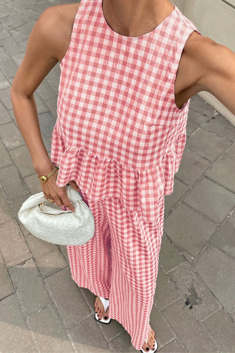 Sleeveless Ruffle Top Straight Pants Two Piece Set