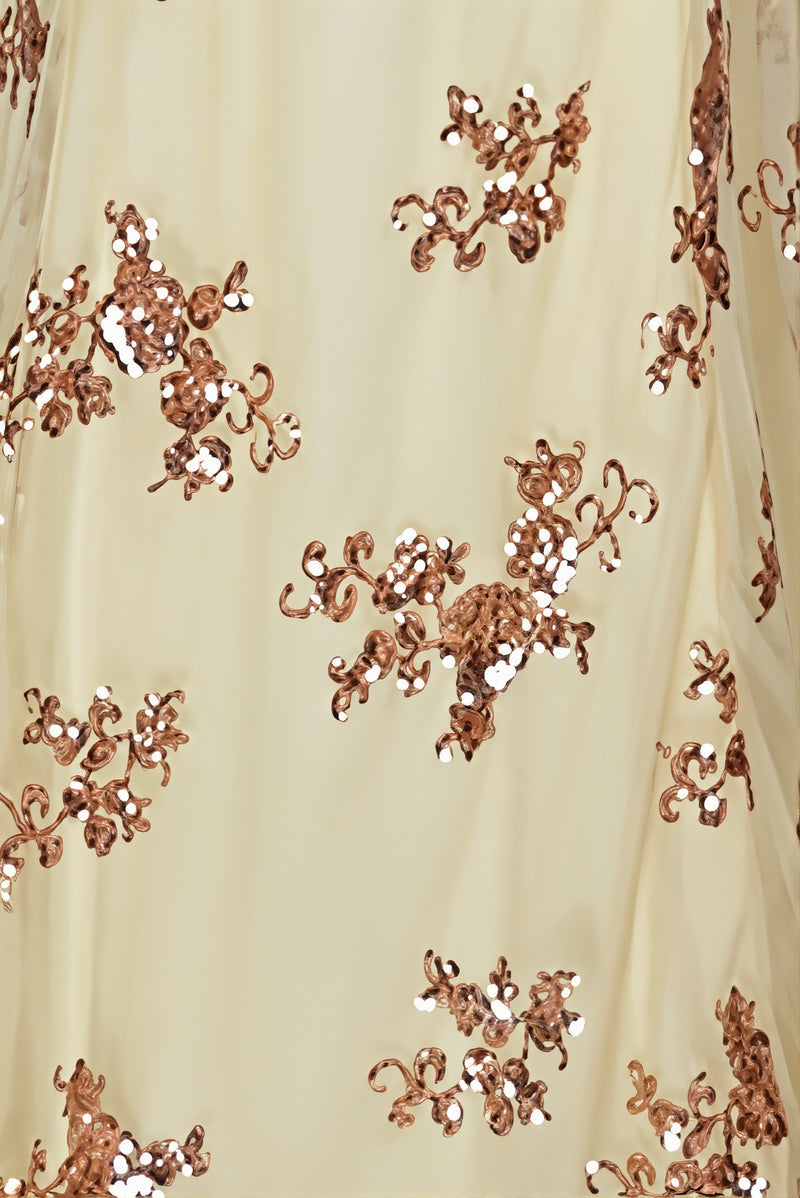 Slim Backless Floral Sequin Maxi Dress