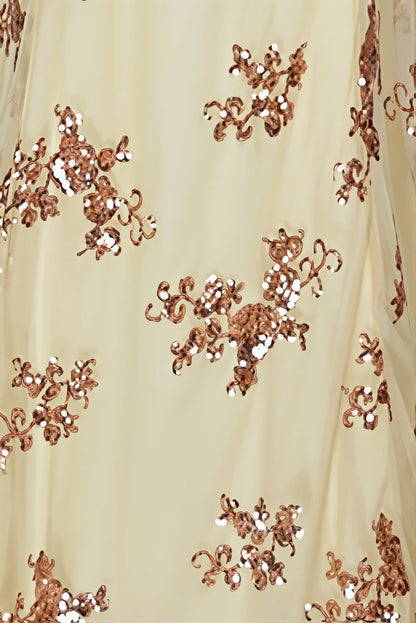 Slim Backless Floral Sequin Maxi Dress