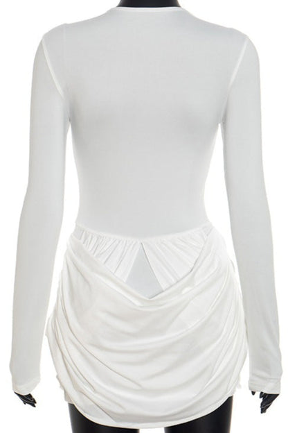 Slim Hollow Pleated Metal Trim Mini Dress