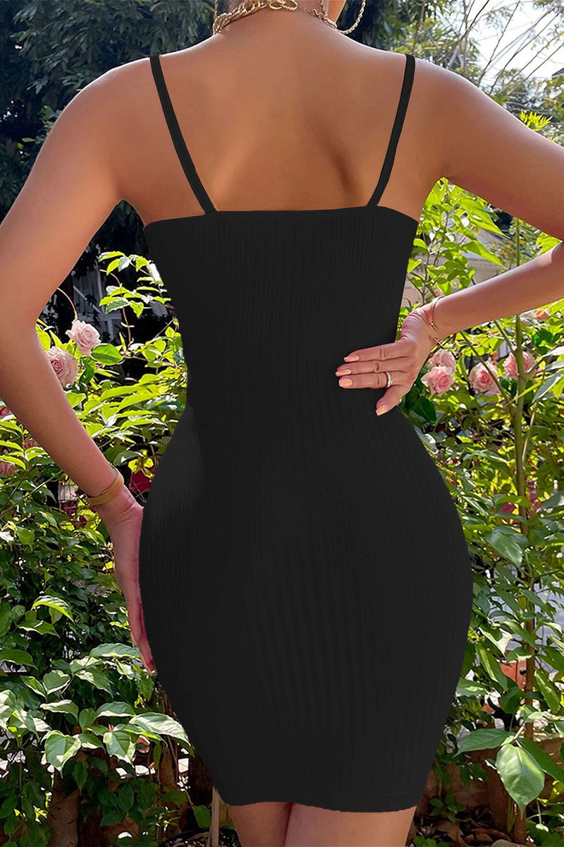 Slim Solid Cami Tie Bodycon Mini Dress