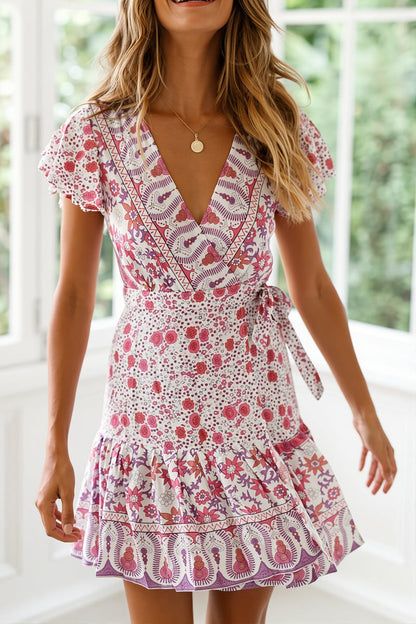Slim V Neck Floral Print Boho Dress