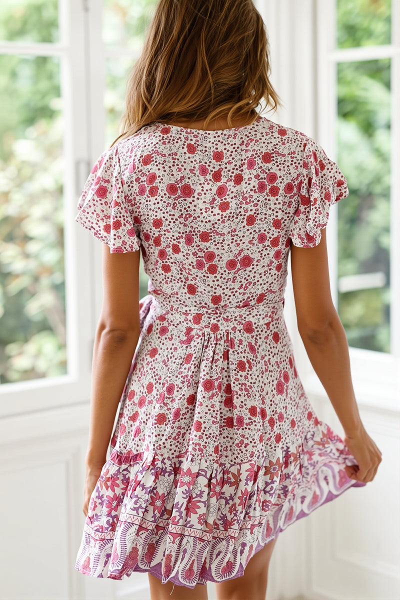 Slim V Neck Floral Print Boho Dress