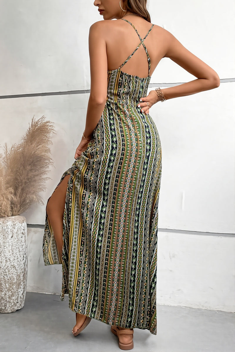 Slit High Waist Floral Cami Boho Dress