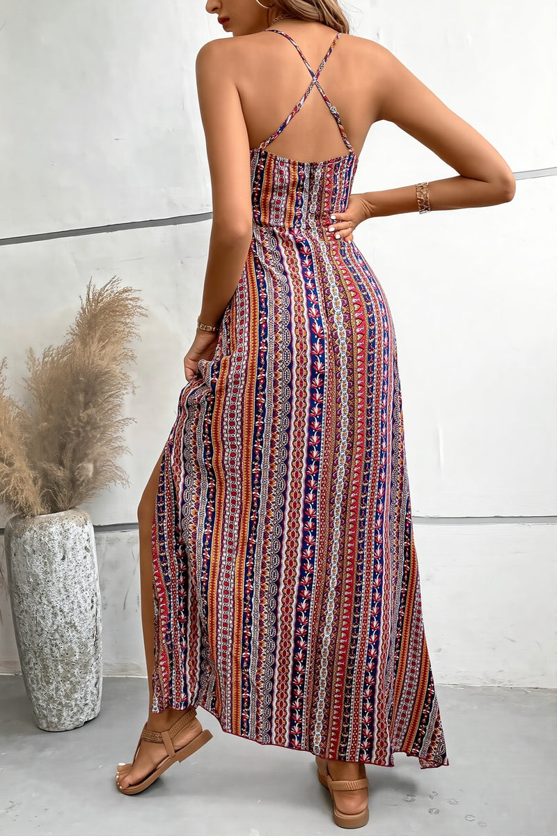 Slit High Waist Floral Cami Boho Dress