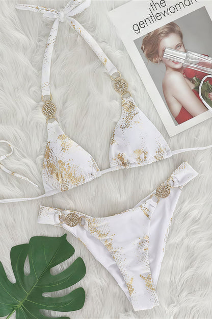 Snake Print Gold Diamond Bikini Set