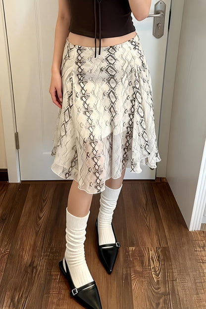 Snake Print Irregular A Line Skirt