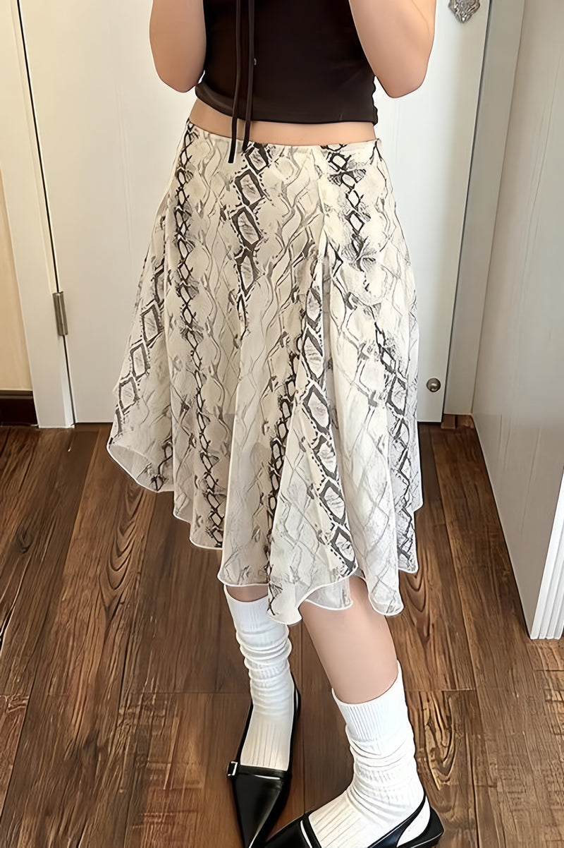 Snake Print Irregular A Line Skirt
