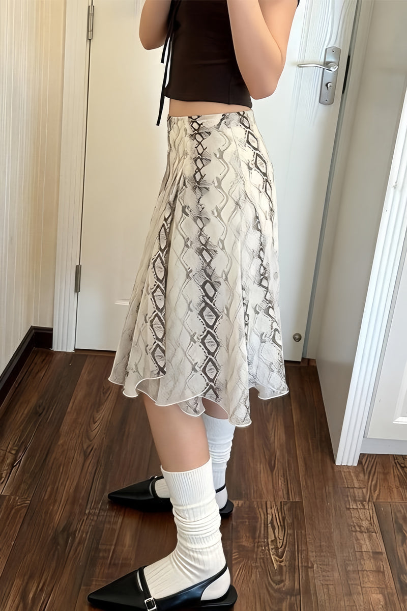 Snake Print Irregular A Line Skirt
