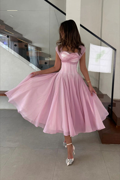 Soft Mesh Waist Flared Prom Dress