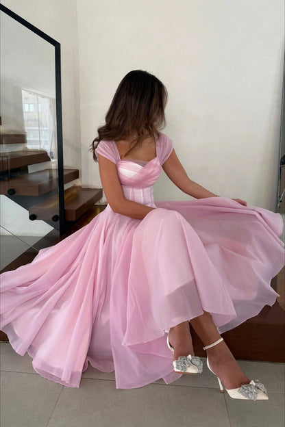 Soft Mesh Waist Flared Prom Dress