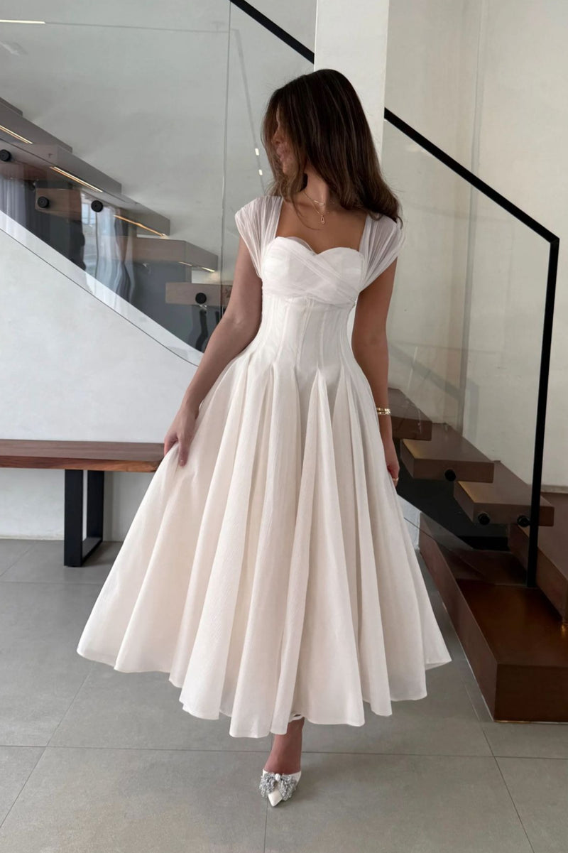 Soft Mesh Waist Flared Prom Dress