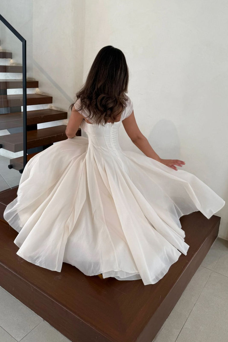 Soft Mesh Waist Flared Prom Dress