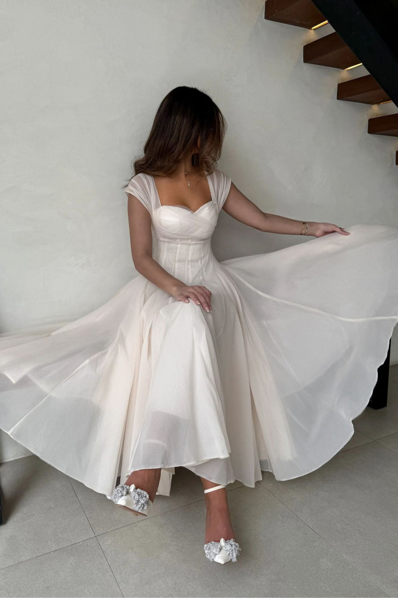 Soft Mesh Waist Flared Prom Dress