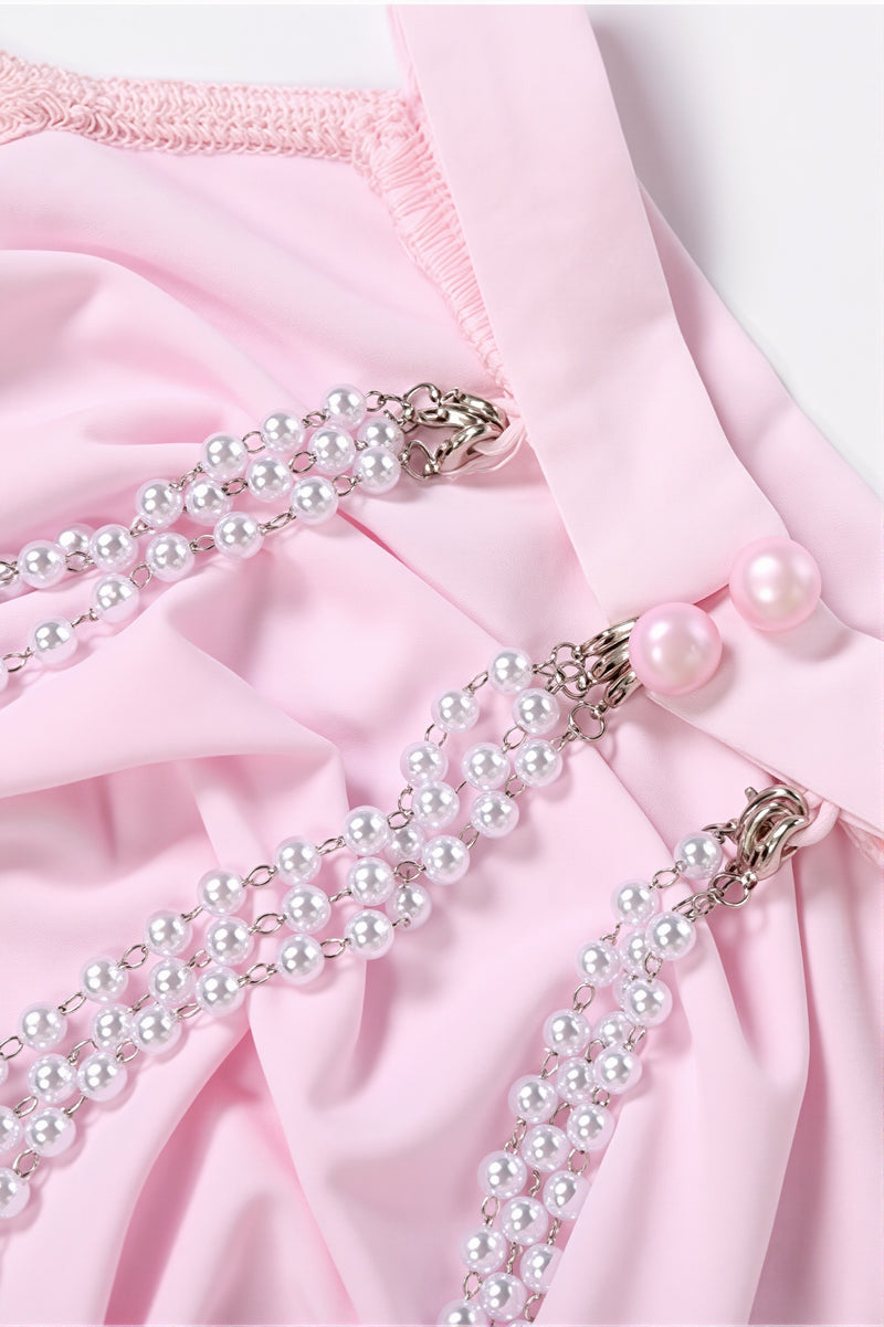 Solid Backless Chain Flare Sleeve Mini Dress
