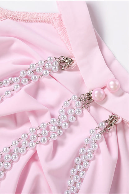 Solid Backless Chain Flare Sleeve Mini Dress