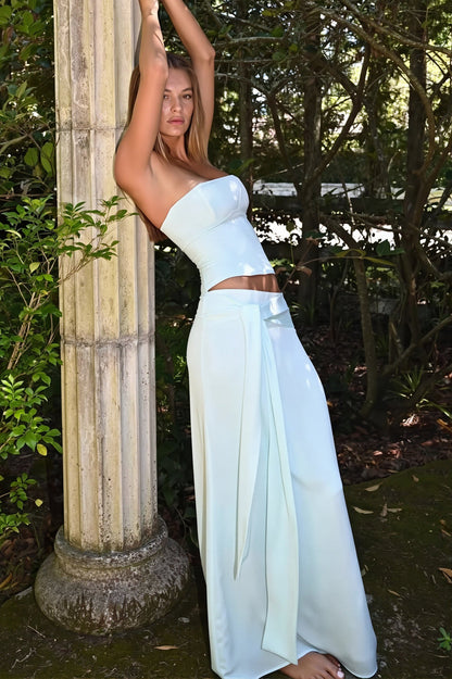 Solid Backless Tie Mermaid Skirt Set