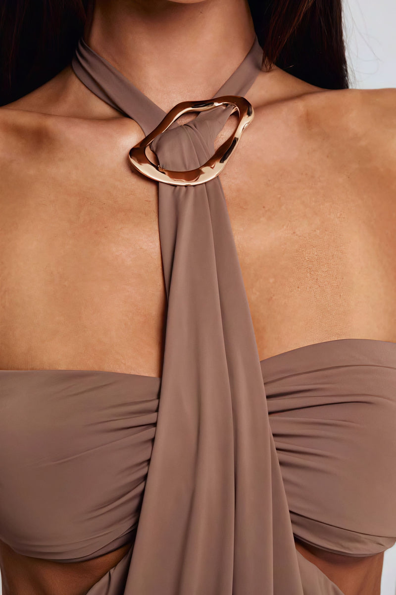 Solid Bandeau Halter Cami Skirt Set
