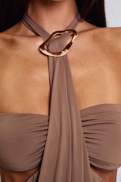 Solid Bandeau Halter Cami Skirt Set