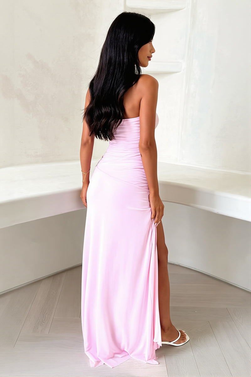 Solid Bandeau Slit Maxi Dress