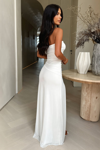 Solid Bandeau Slit Maxi Dress