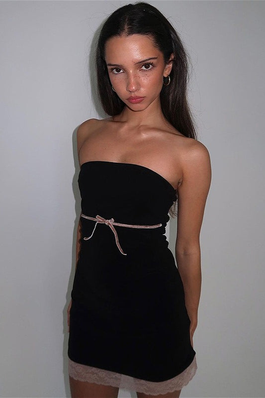 Solid Bow Off Shoulder Slim Mini Dress