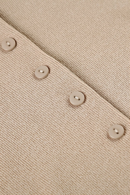Solid Button Knit V Neck Slim Mini Dress