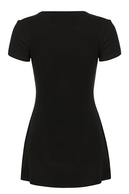 Solid Button Knit V Neck Slim Mini Dress