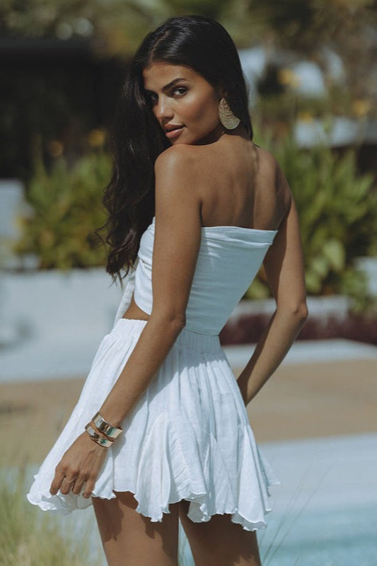 Solid Chiffon Bandeau Ruffle Skirt Set