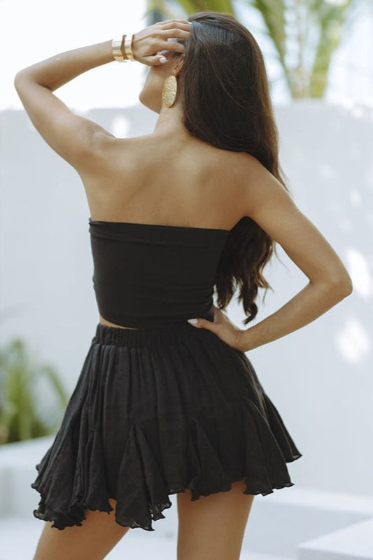 Solid Chiffon Bandeau Ruffle Skirt Set