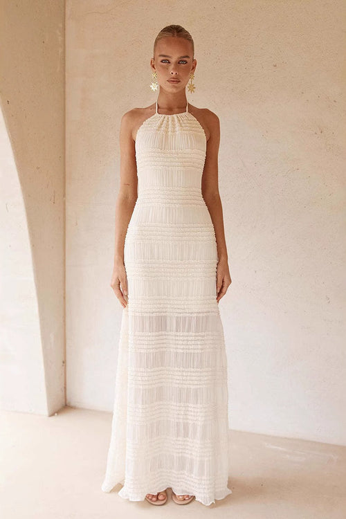 Solid Chiffon Ruched Waist Tie Sexy Maxi Dress