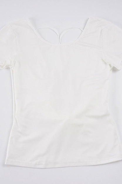 Solid Color Bow Tie Backless T‑shirt