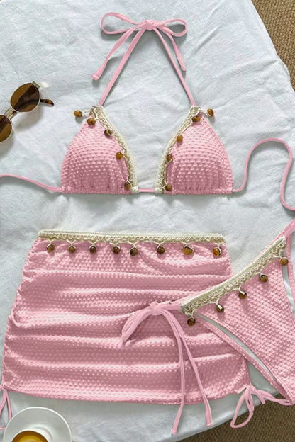 Solid Color Pendant Three Piece Swim Set