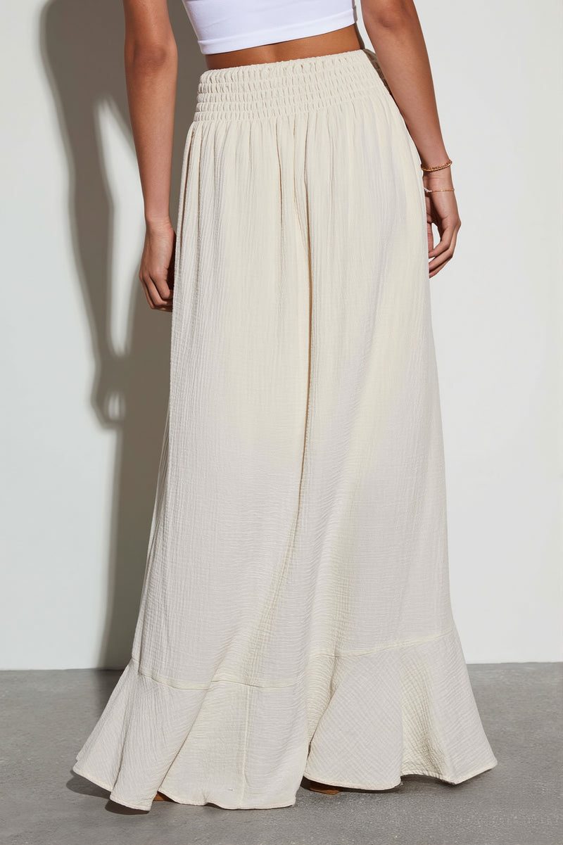 Solid Color Tie Waist Casual Skirt