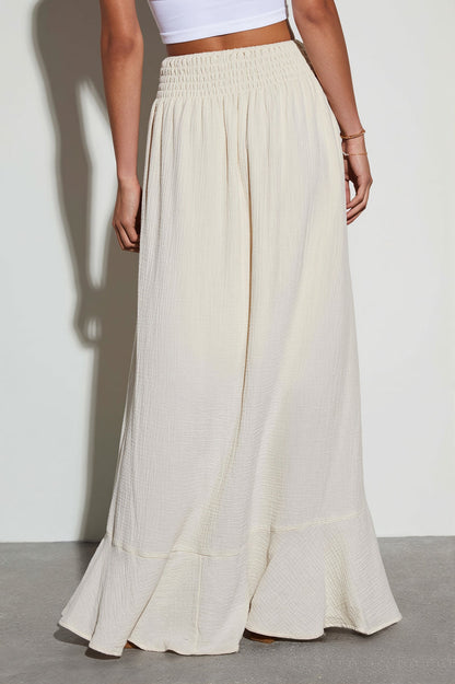 Solid Color Tie Waist Casual Skirt