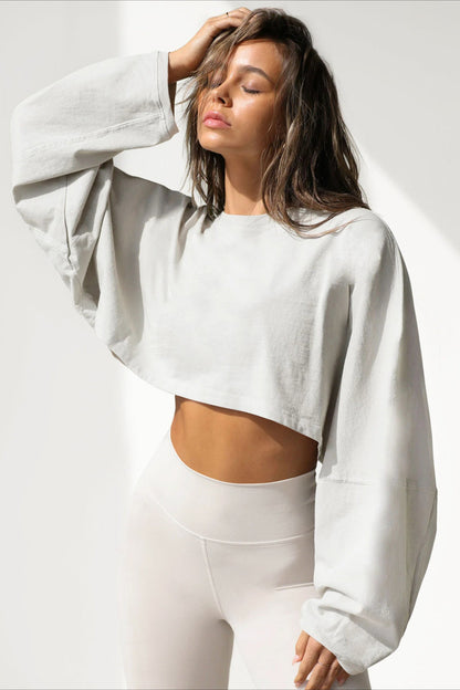 Solid Cropped Crew Neck Sweatshirt