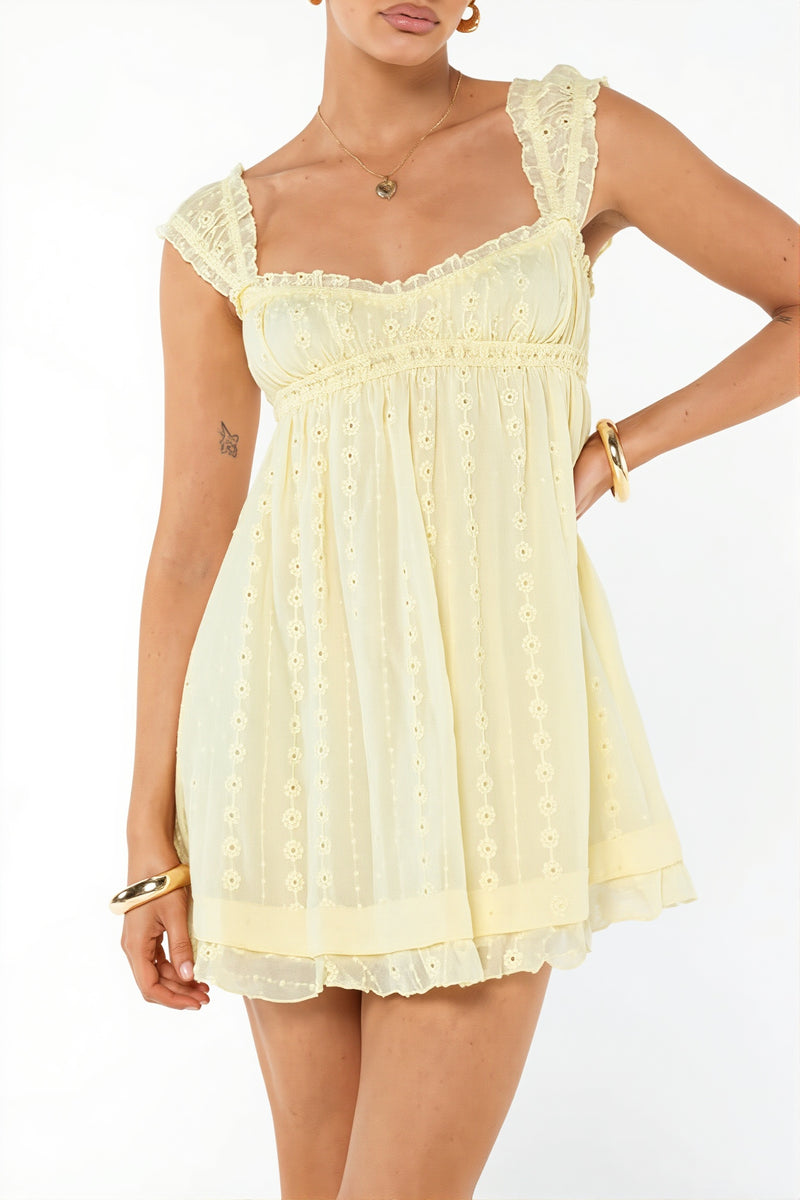 Solid Embroidered Lace Cami Mini Dress