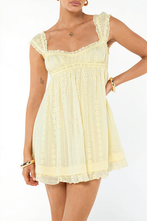 Solid Embroidered Lace Cami Mini Dress