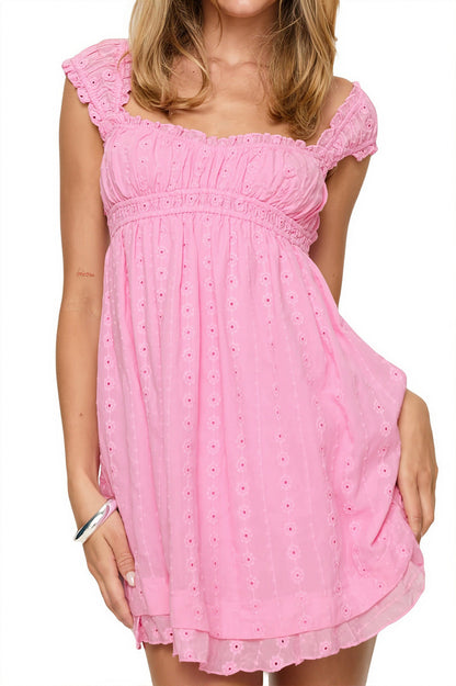 Solid Embroidered Lace Cami Mini Dress