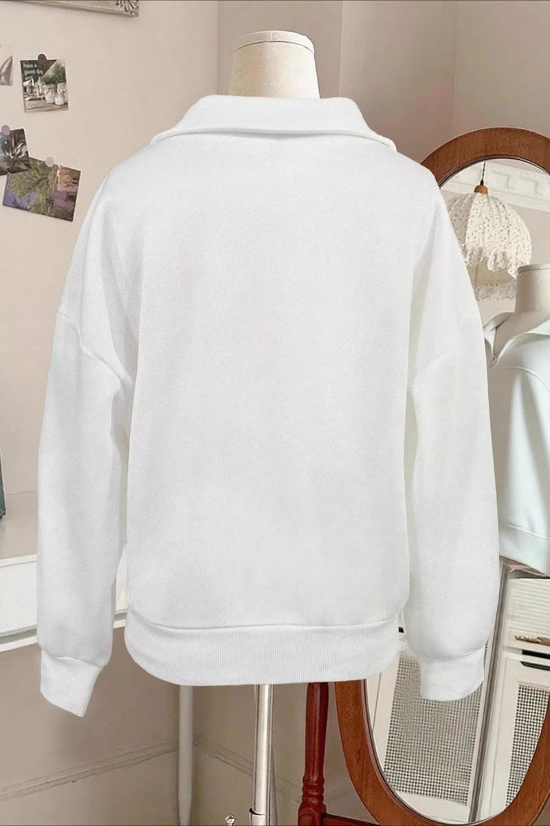 Solid Half Zip Loose V-Neck Sweatshirts