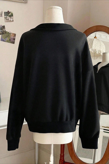 Solid Half Zip Loose V-Neck Sweatshirts