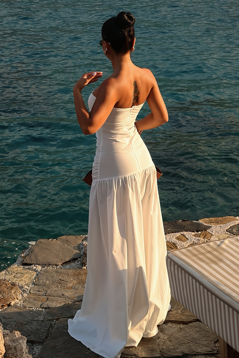 Solid Hollow Bandeau Casual Maxi Dress
