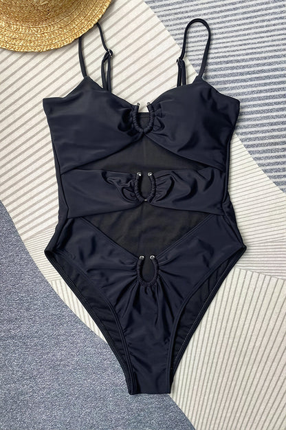 Solid Hollow Metal One Piece Swimwear