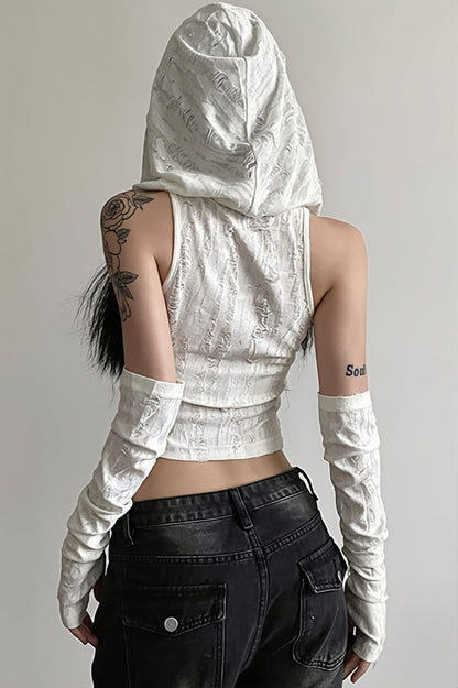 Solid Hooded Cropped Street Tank Top