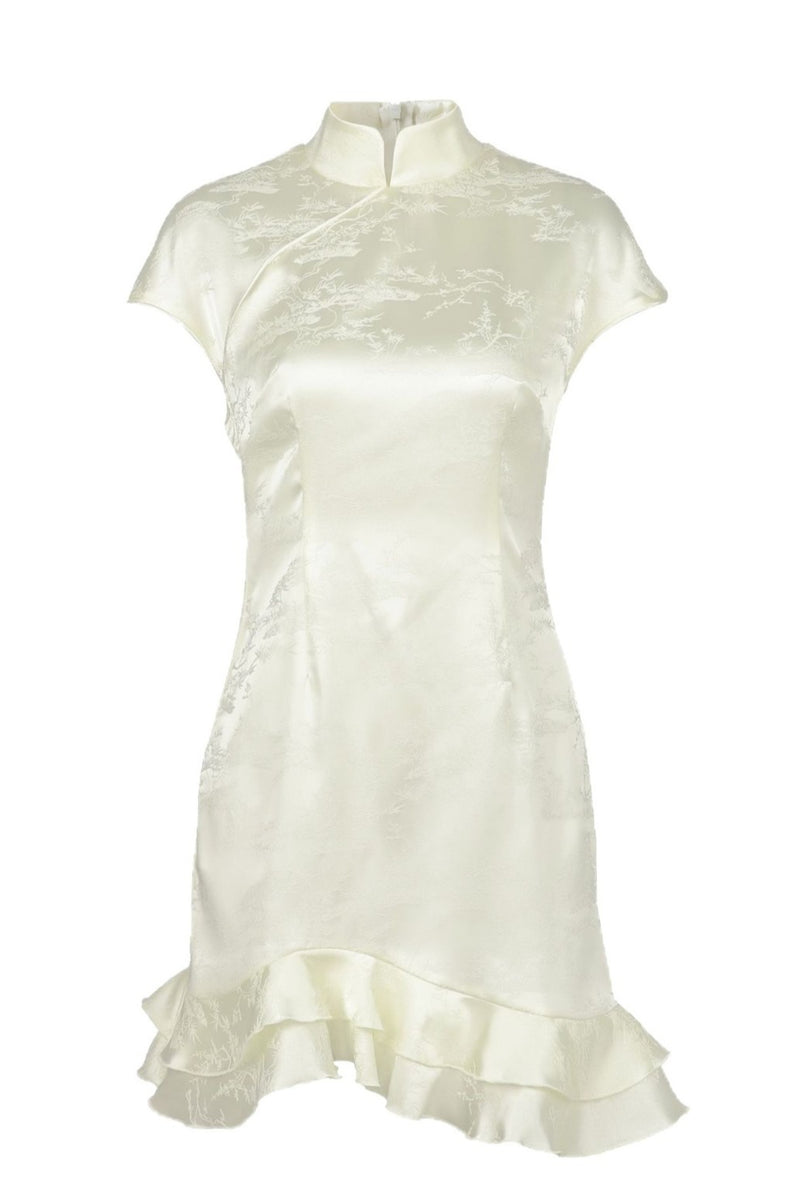 Solid Jacquard Elegant Ruffle Mini Dress