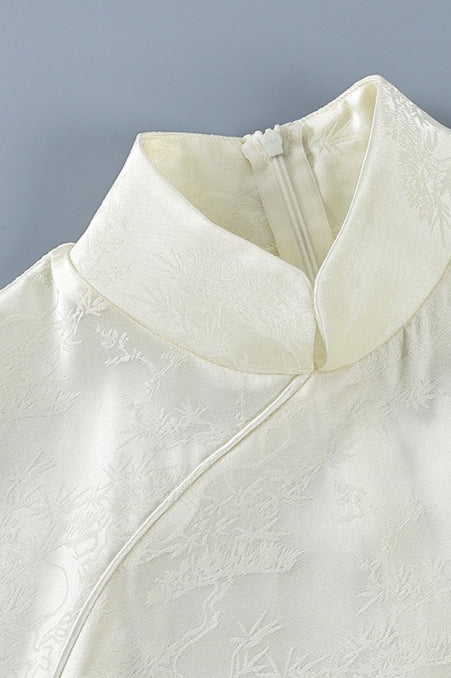 Solid Jacquard Elegant Ruffle Mini Dress